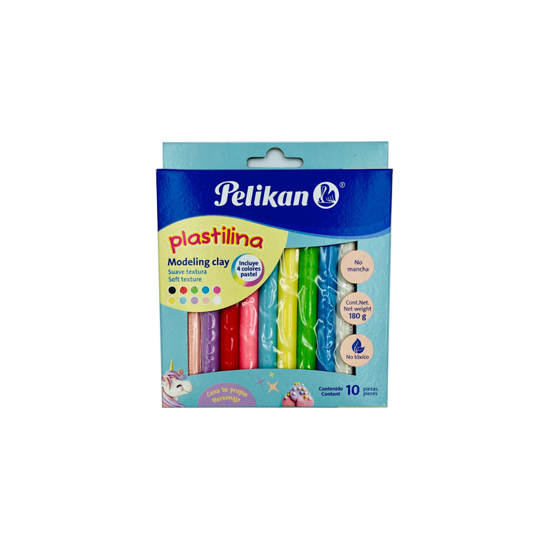 PLASTILINA PELIKAN C/10 BARRITAS DE COLORES