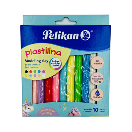 PLASTILINA PELIKAN C/10 BARRITAS DE COLORES