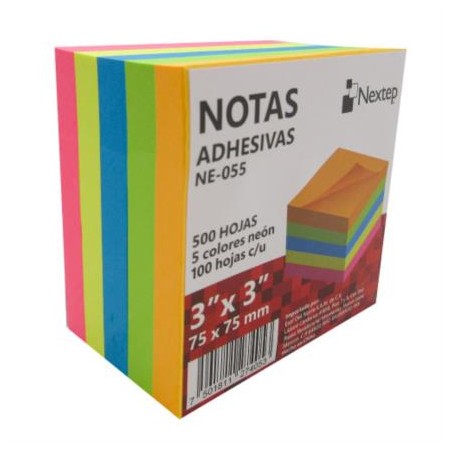 NOTAS ADHESIVAS NEXTEP 3X3 NEÓN 5 BLOQUES