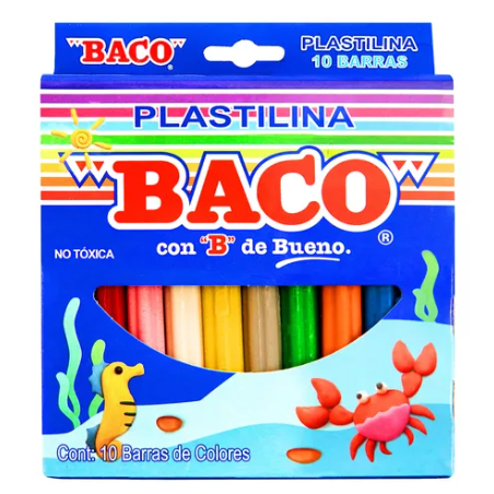 PLASTILINA BACO C/10 BARRITAS DE COLORES